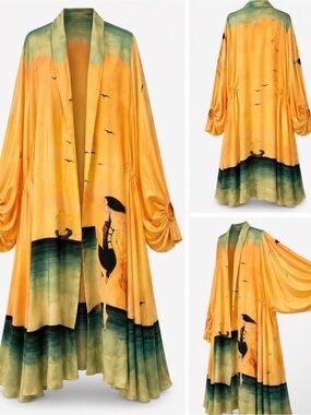Zimmermann Yellow Green Printed Maxi Dress Coat